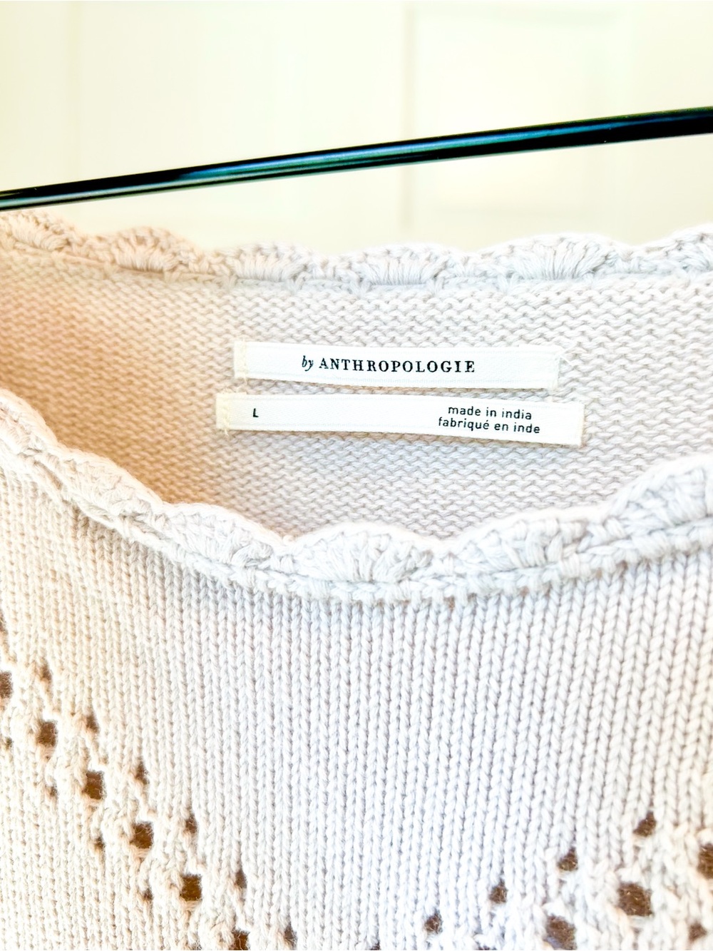 By Anthropologie Cutwork Puff-Sleeve Cotton Sweater - Large - Picture 9 of 9